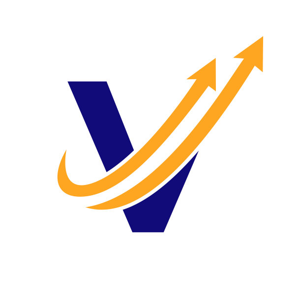 字母V金融标志。金融和金融投资发展标志模板概念与业务增长箭头图片下载