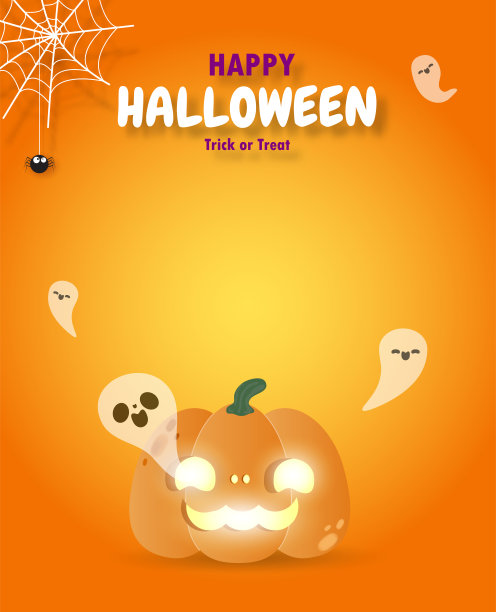 快乐万圣节trick or treat剪纸风格的南瓜和鬼，有趣的聚会庆祝邀请横幅模板，海报背景矢量插图图片下载