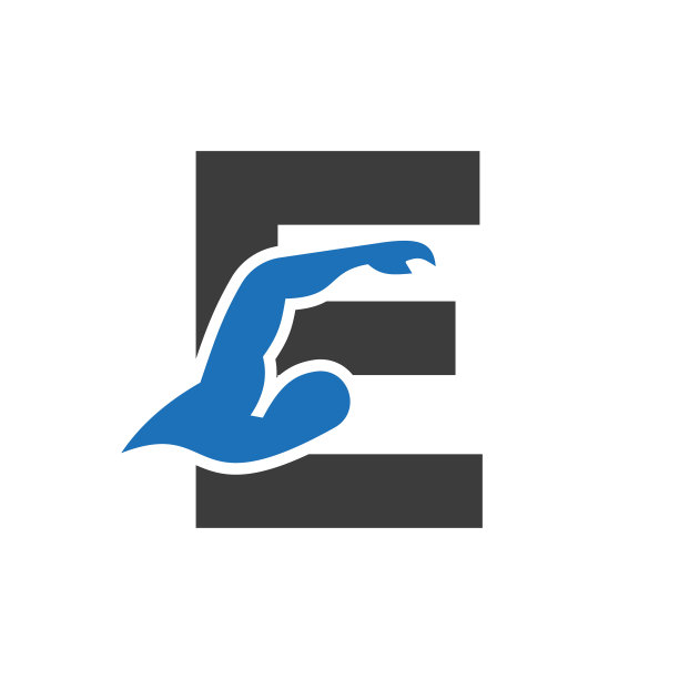 字母E游泳标志设计。游泳俱乐部符号向量模板图片下载