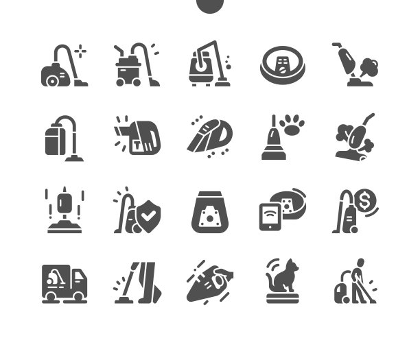 吸尘器。清洁服务。男人吸尘。房子干净。机器人真空。矢量图标。简单的象形图图片下载