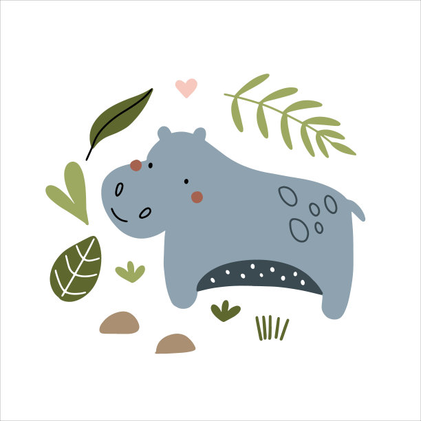 一个可爱的河马矢量插图。为您设计的非洲动物儿童角色图片下载