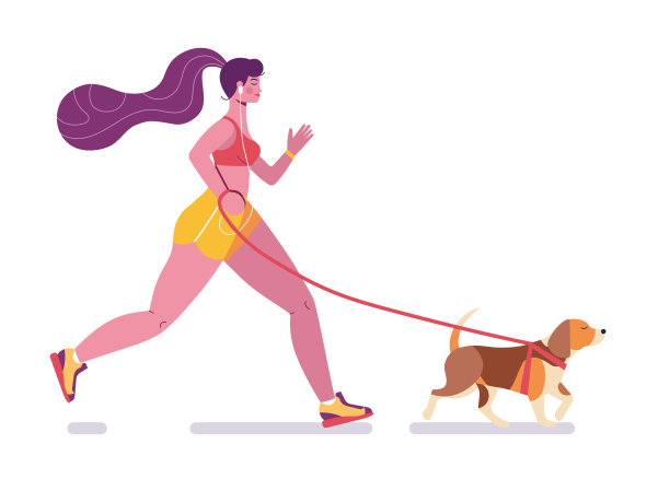 身体乐观的女性带着狗狗跑步图片下载