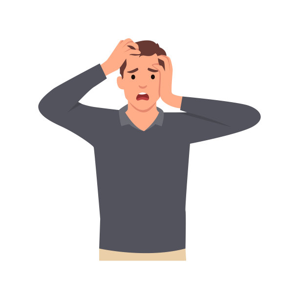 年轻人惊呆了，双手放在头上，嘴巴张得大大的。头痛或压力。人类的情绪，面部表情。平面矢量插图孤立在白色背景上图片下载
