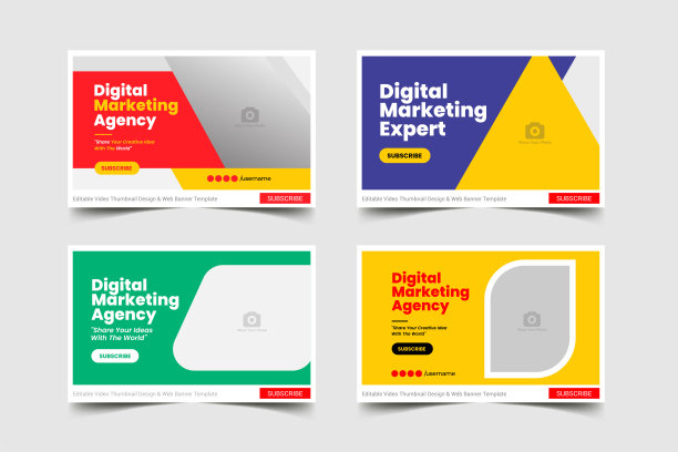 可编辑的视频缩略图和web横幅企业现场研讨会业务模板。社交媒体视频封面照片图片下载