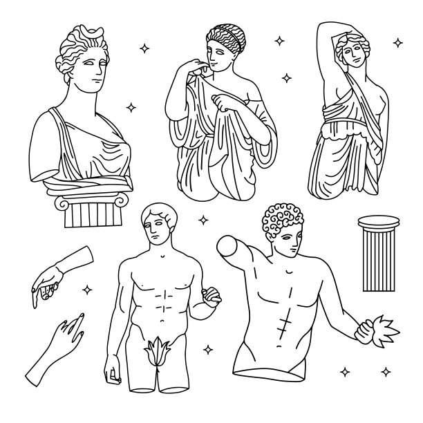 一套古希腊神像的大理石雕像图片下载