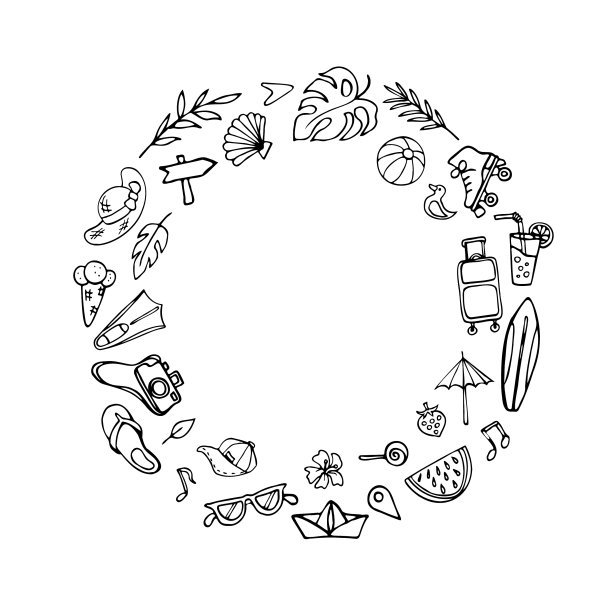 夏天的符号涂鸦剪纸圆黑色和图片下载