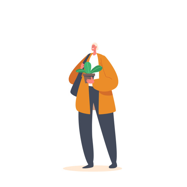 手拿盆栽的女人。白底盆栽中持绿花的女性人物图片下载