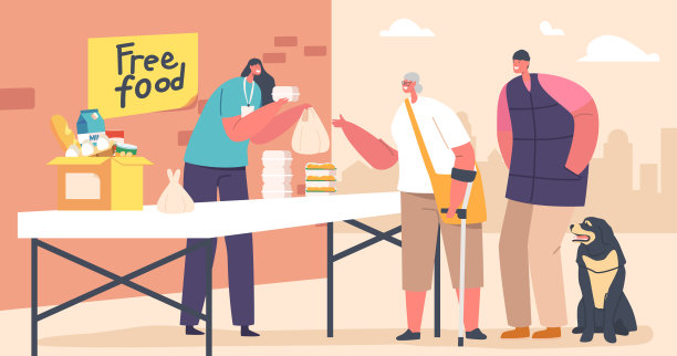 自愿帮助在收容所的流浪者。青年志愿者给贫穷的无家可归的人提供食物给街上的乞丐图片下载