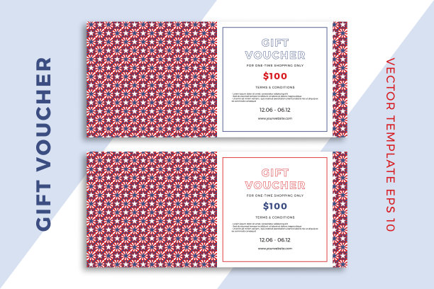 现代抽象礼品卡模板。印有星形几何图案的爱国优惠券或证书。干净和简单的矢量编辑背景样本文本。EPS10图片下载