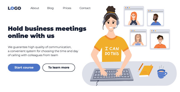 在线会议的网页设计模板。远程工作的团队合作理念。隔离期间人与人之间在线通话的现代商业设计。公司业务技术。图片下载