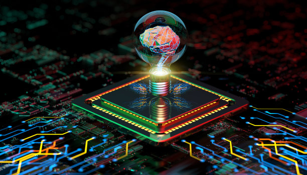 人工智能概念将大脑抽象在带有CPU的灯泡内图片下载