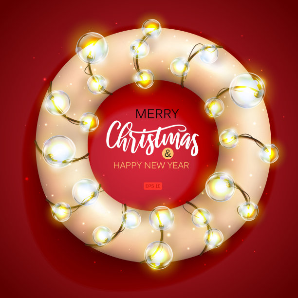 圣诞节日花环与现代电灯。用轻花环装饰圣诞节。矢量图图片下载