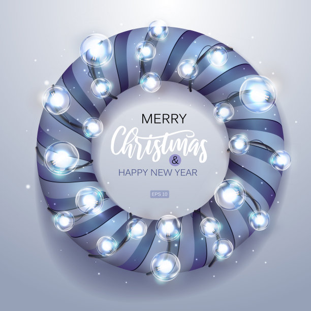 圣诞节日花环与现代电灯。用轻花环装饰圣诞节。矢量图图片下载