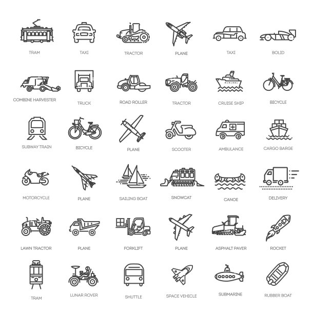 运输，车辆和交付元素-最小细线网络图标集图片下载