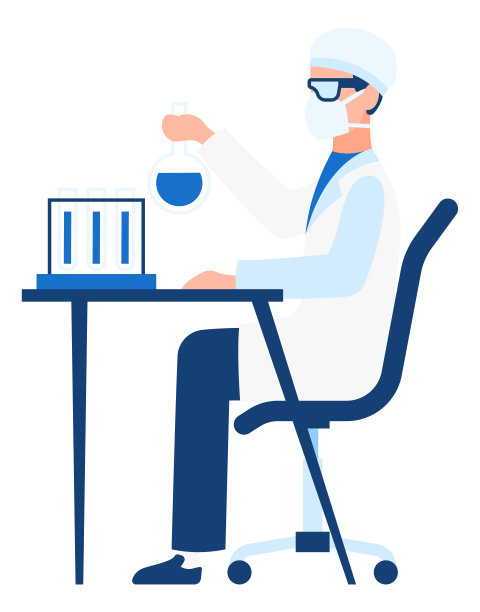 戴着防护口罩的人在实验室玻璃中处理化学样品图片下载