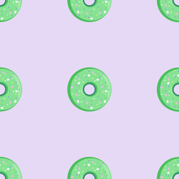 背景与图像的绿色甜甜圈与洒。无缝模式图片下载