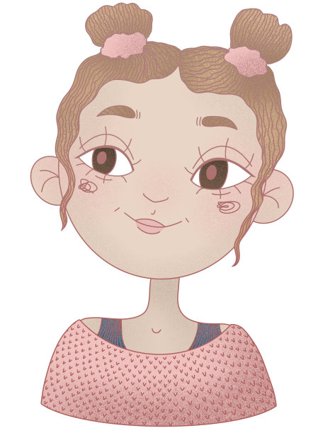 快乐微笑的少女肖像，平实的风格简单的插图。一个梳着圆发髻的女孩望向一边。《阿凡达》的角色图片下载