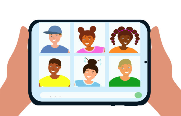 多种族儿童使用视频会议学习。在线教育图片下载