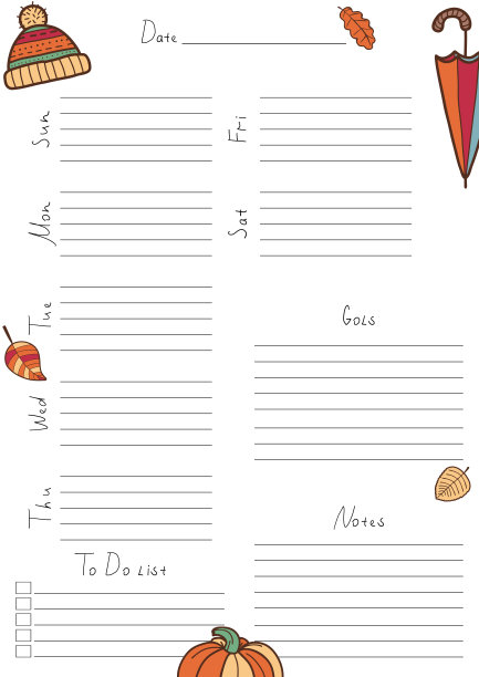 矢量插图与空的周计划与空间的日期和笔记。图片下载