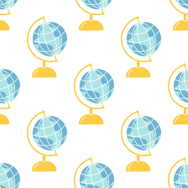 学校地球仪在白色背景，矢量无缝模式图片下载