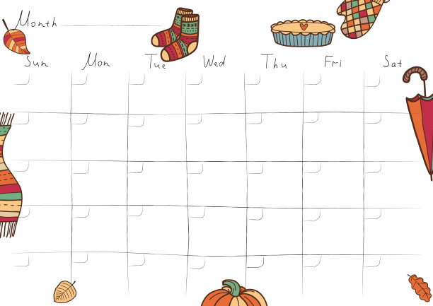 矢量插图与空的月计划日历与空间的日期和笔记。图片下载