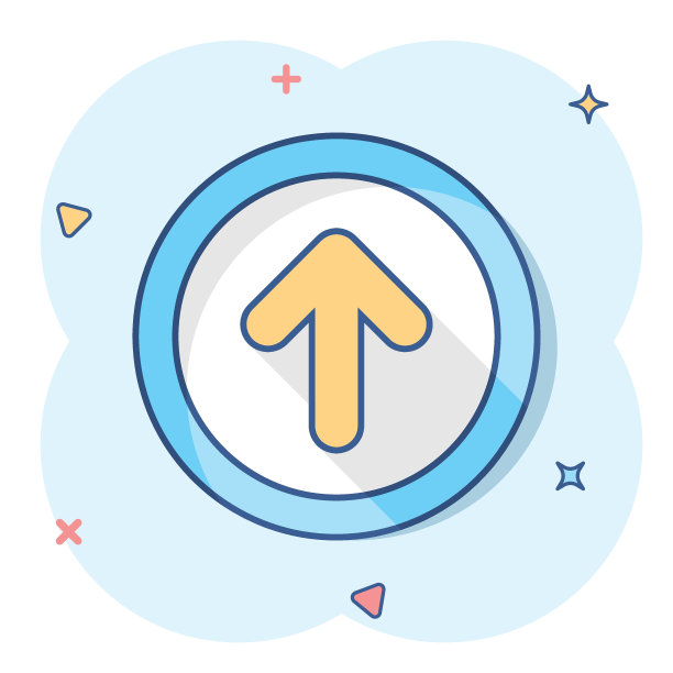 矢量卡通箭头在漫画风格图标。向前箭头符号插图象形图。游标业务飞溅效应概念。图片下载