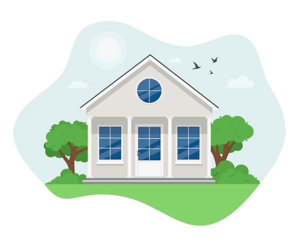 房子外观。小别墅，现代建筑。房地产的概念。大楼的正面。孤立平面图矢量图片下载