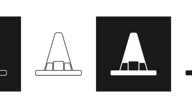 设置巫婆帽子图标孤立的黑色和白色图片下载