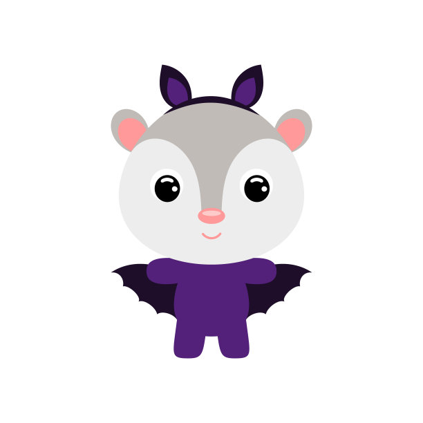 穿着蝙蝠装的可爱万圣节小负鼠。卡通动物角色的孩子t恤，幼儿园装饰，婴儿淋浴，贺卡，邀请，房子内部。向量股票插图图片下载