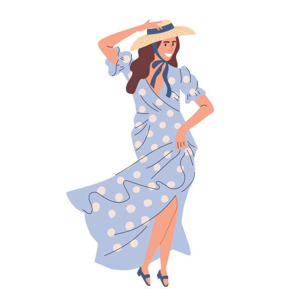 一个穿着蓝色长裙的女孩正在跳舞。快乐的女人跳萨尔萨舞和巴恰塔舞图片下载