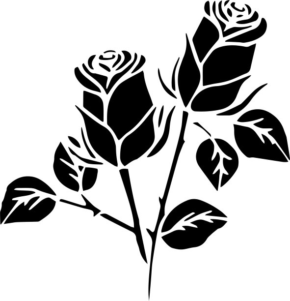 玫瑰矢量模板，黑色和白色图片下载