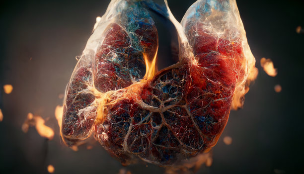 烟雾和火焰环绕的肺3d渲染图片下载