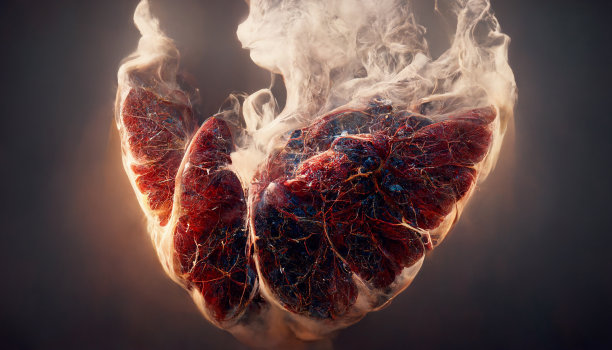 烟雾和火焰环绕的肺3d渲染图片下载