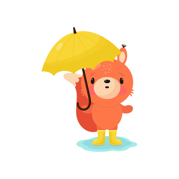 带伞的可爱松鼠。矢量插图在卡通风格。适用于卡片、海报、横幅、包装上印刷、衣服、布料、墙纸上印刷。图片下载