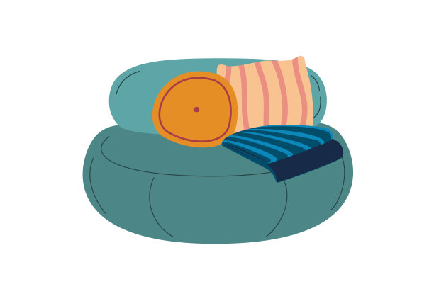 沙发和沙发，舒适的休息室，室内设计的靠垫在白色背景上隔离。现代模型，矢量平面卡通插图，剪贴画。图片下载