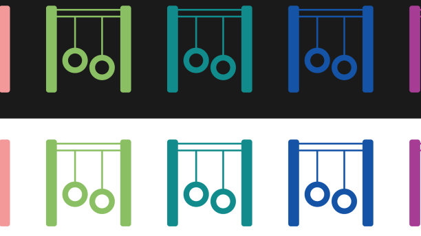 设置体操环图标孤立在黑色和图片下载