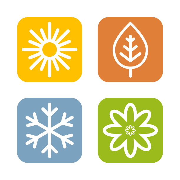 季节彩色图标设置。季节——春、夏、秋、冬。图片下载