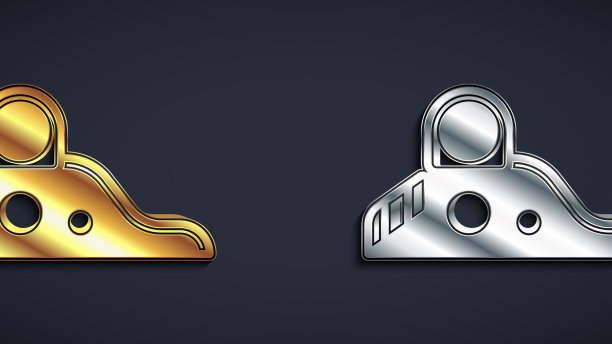 黄金和银色滑梯图标孤立在操场上图片下载