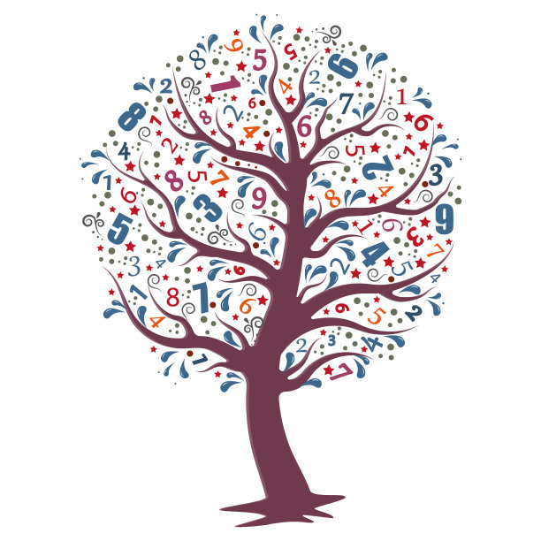树与数字，彩色矢量插图，孤立在白色背景图片下载