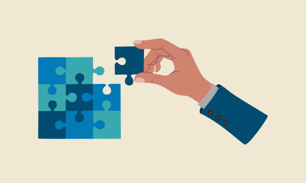 商人手接最后一块拼图。业务解决方案的概念，成功，策略。图片下载