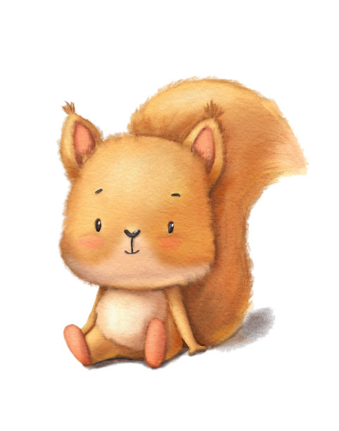 水彩可爱的松鼠正坐着。手绘人物森林动物孤立在白色背景。森林动物图片下载