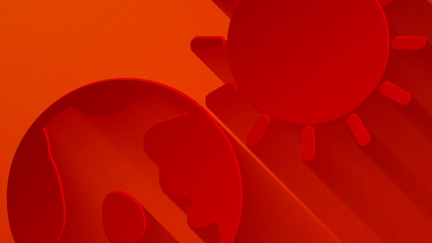 剪纸地球和太阳图标孤立在红色图片下载