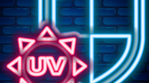 发光的霓虹灯线紫外线保护图标隔离上图片下载