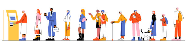 人们在ATM机前排队等候客户终端交易图片下载