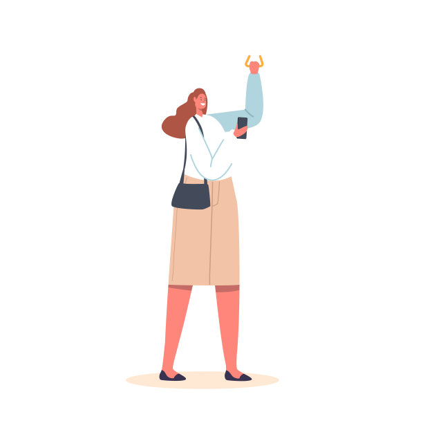 年轻女性拿着手机在公共交通工具上工作时被隔离在白色背景下图片下载