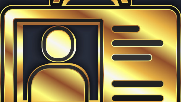 金色识别徽章图标孤立在黑色图片下载