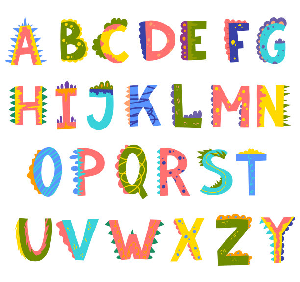 卡通颜色漫画恐龙字母表集合图片下载