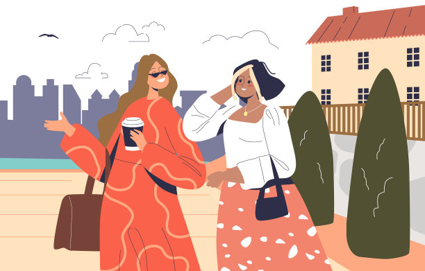 两个年轻女子走在海堤上喝酒图片下载