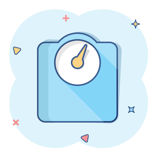 矢量卡通浴室秤秤图标在漫画风格。衡器符号插图象形图。平衡商业溅射效应概念。图片下载