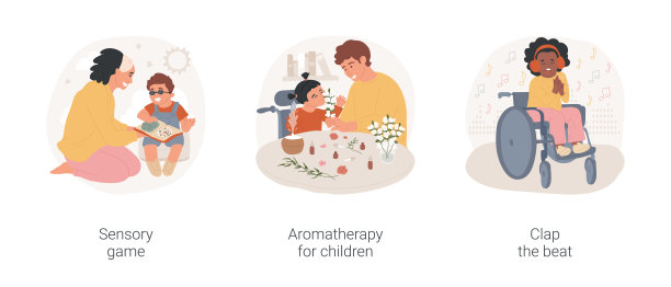 居家日托孤立卡通矢量插图的发展活动集。图片下载